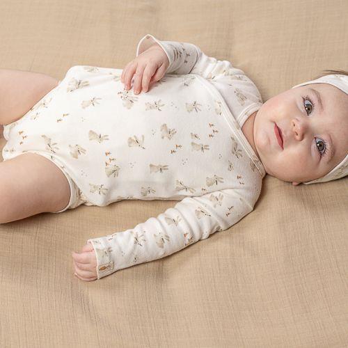 Wrap-over long sleeve romper - White - Newborn Naturals - Baby Bunny