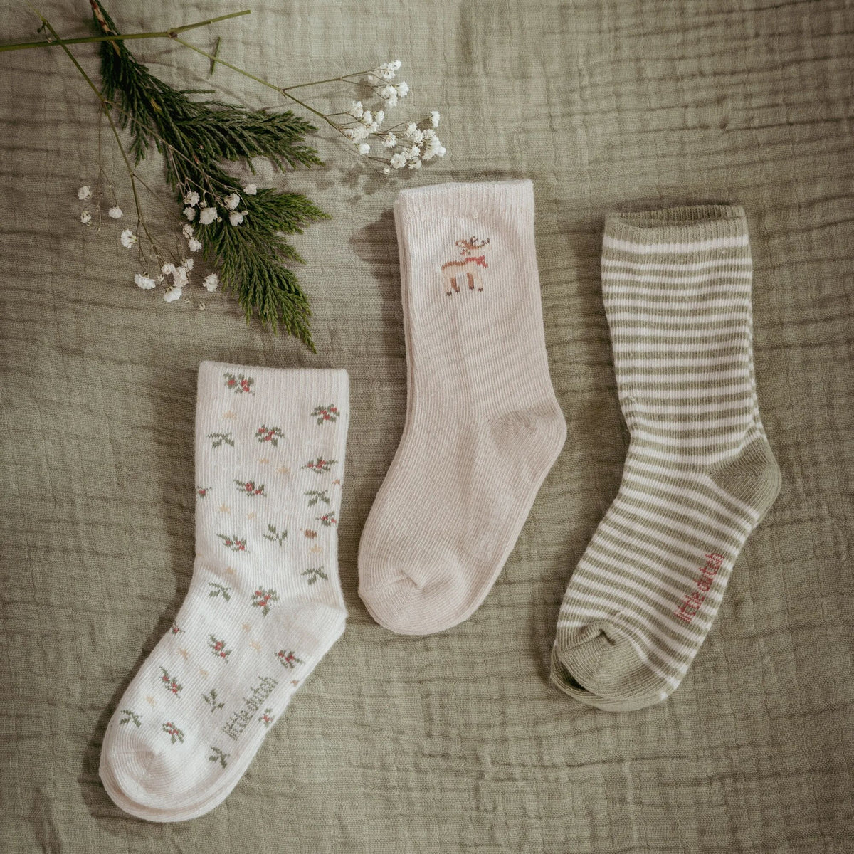 3-pack Christmas socks – Beige