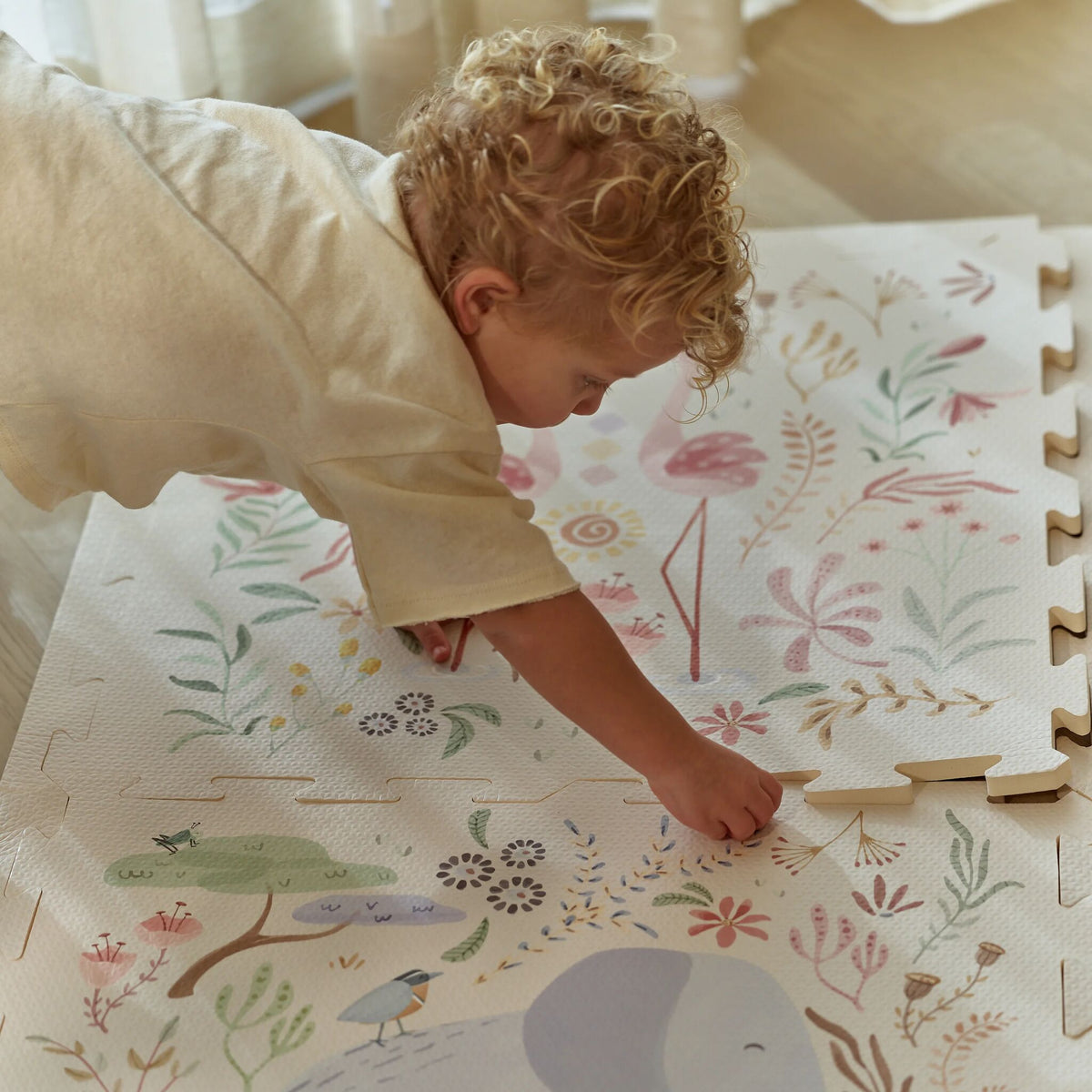 Puzzle mat Playmat White Safari Animals