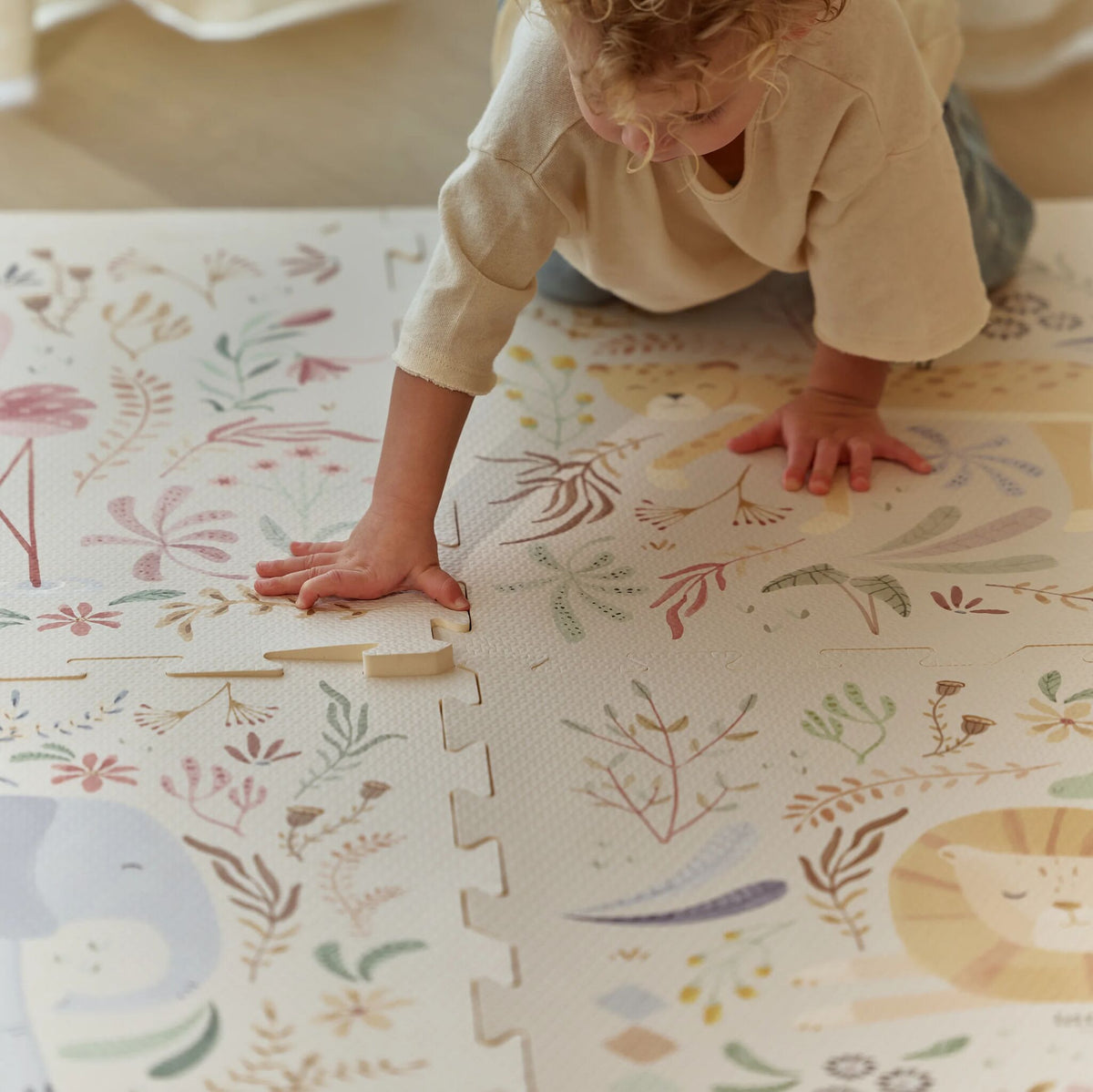 Puzzle mat Playmat White Safari Animals