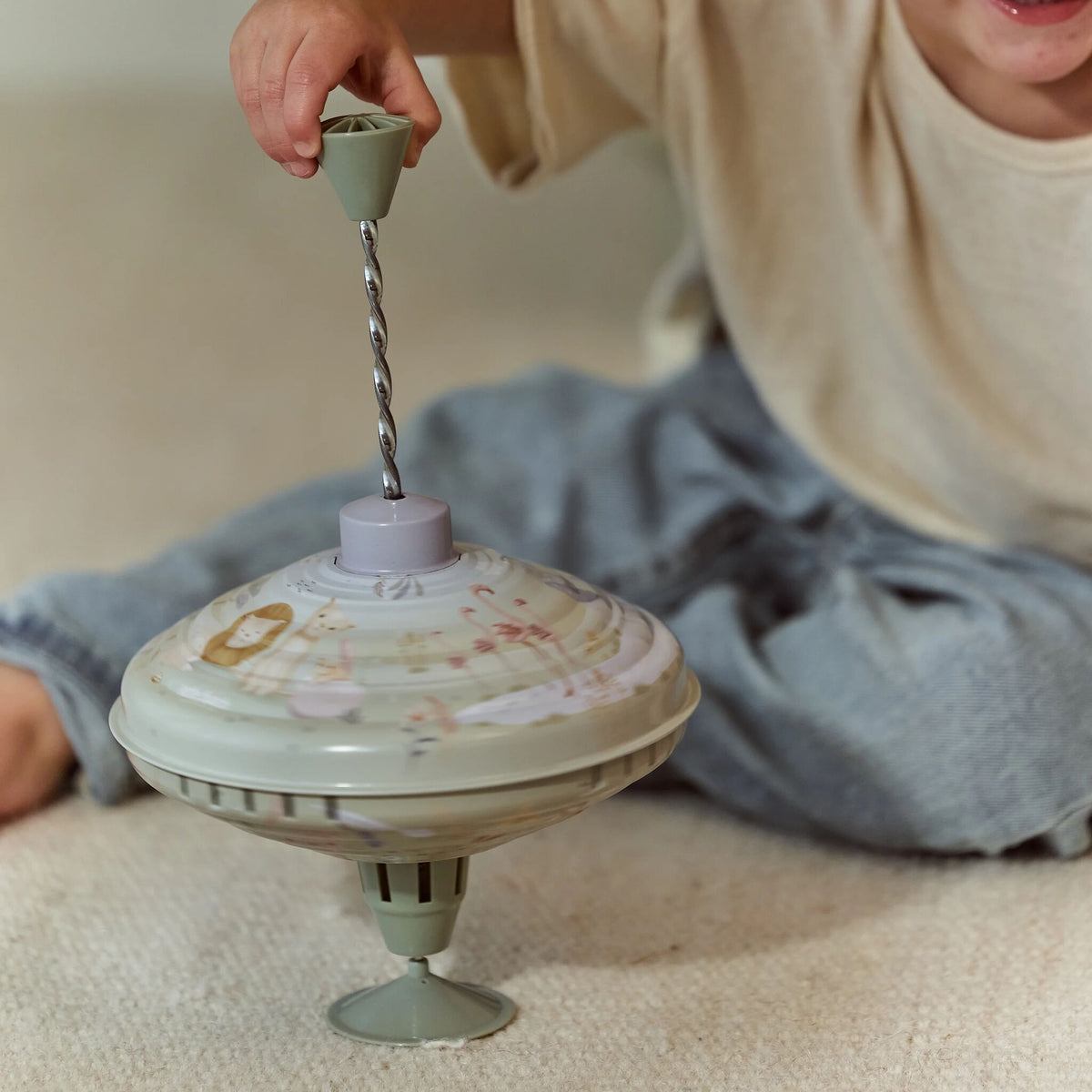 Spinning Top Green Safari Animals