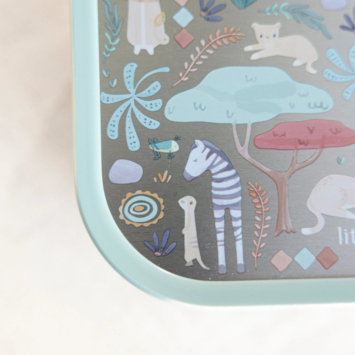 Lunch box with compartments stainless steel 750 ml with fork - Mepal Campus - Safari Friends