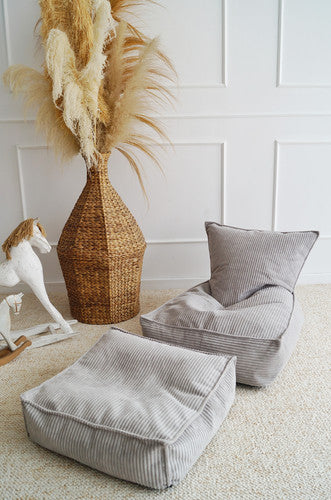 Moje. Velvet Rib Velvet - Ottoman  Grey - vierkante kinderpoef