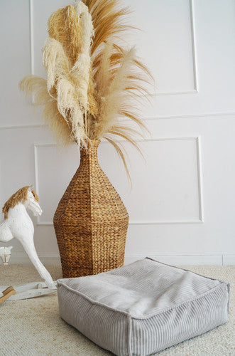 Moje. Velvet Rib Velvet - Ottoman  Grey - vierkante kinderpoef