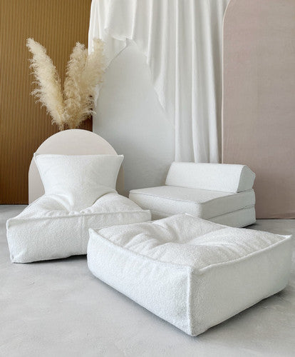 Moje. Bouclé Ottoman White - vierkante kinderpoef
