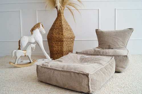Moje. Velvet Rib Velvet - Ottoman Dark Beige - vierkante kinderpoef