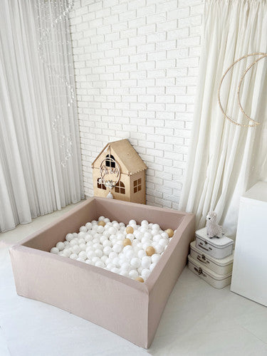 Moje. Vierkant Ballenbad - 106x106x40 cm - Cotton - Beige