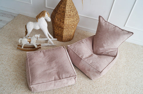 Moje. Velvet Rib Velvet - Ottoman  Dirty Pink - vierkante kinderpoef