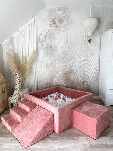 Moje. Speelset 3 elements Soft Velvet+Ballenbad 106x106x40cm  - Dark Pink