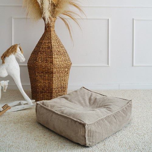 Moje. Velvet Rib Velvet - Ottoman Dark Beige - vierkante kinderpoef