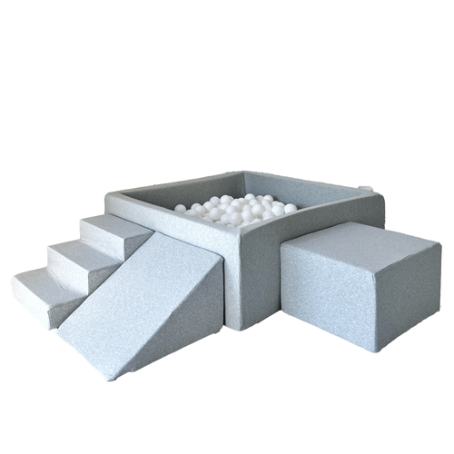Moje. Foam Speelset 3 elements + Ballenbad vierkant 106x106x40cm  -Light Grey