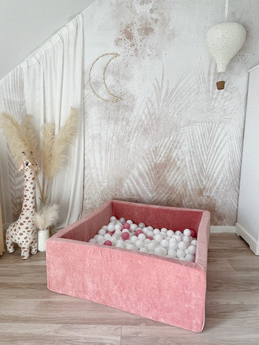 Moje. Vierkant Ballenbad - 106x106x40 cm - Soft Velvet - Raspberry Pink