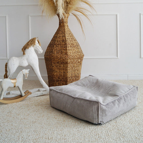 Moje. Velvet Rib Velvet - Ottoman  Grey - vierkante kinderpoef