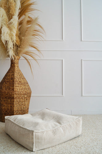Moje. Velvet Rib Velvet - Ottoman  Cream - vierkante kinderpoef