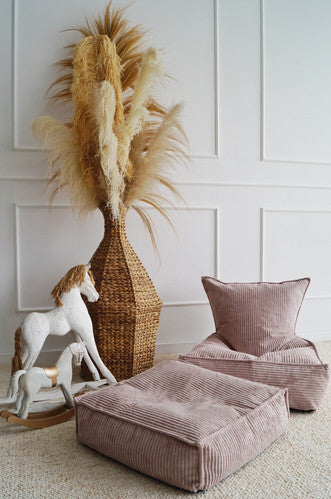 Moje. Velvet Rib Velvet - Ottoman  Dirty Pink - vierkante kinderpoef