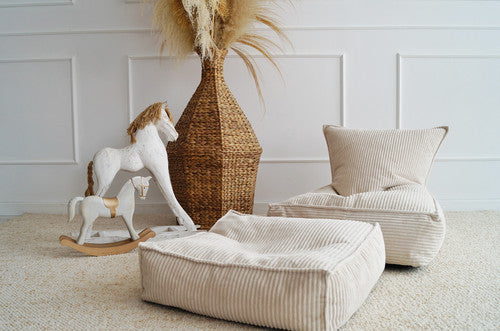 Moje. Velvet Rib Velvet - Ottoman  Cream - vierkante kinderpoef