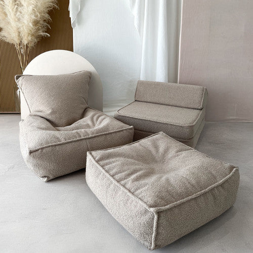 Moje. Bouclé Ottoman Beige - vierkante kinderpoef