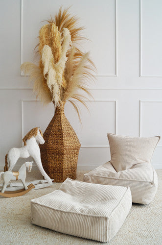 Moje. Velvet Rib Velvet - Ottoman  Cream - vierkante kinderpoef