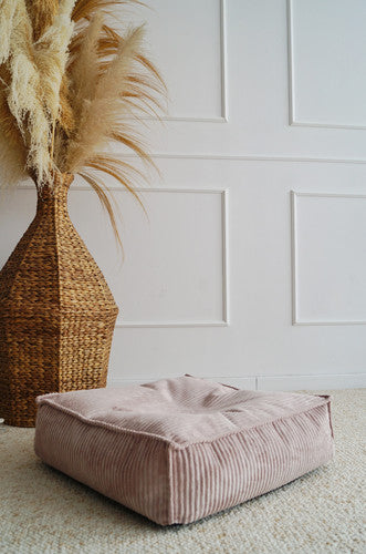 Moje. Velvet Rib Velvet - Ottoman  Dirty Pink - vierkante kinderpoef