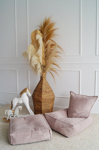 Moje. Velvet Rib Velvet - Ottoman  Dirty Pink - vierkante kinderpoef