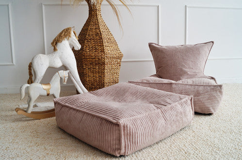 Moje. Velvet Rib Velvet - Ottoman  Dirty Pink - vierkante kinderpoef