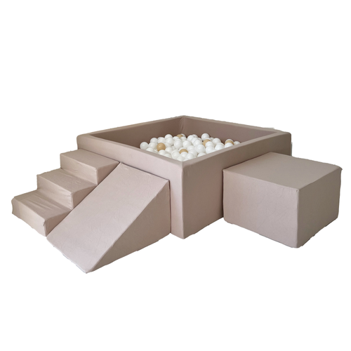 Moje. Foam Speelset 3 elements + Ballenbad vierkant 106x106x40cm  - Beige