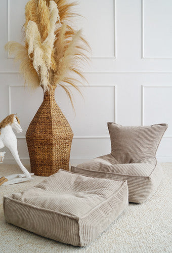 Moje. Velvet Rib Velvet - Ottoman Dark Beige - vierkante kinderpoef