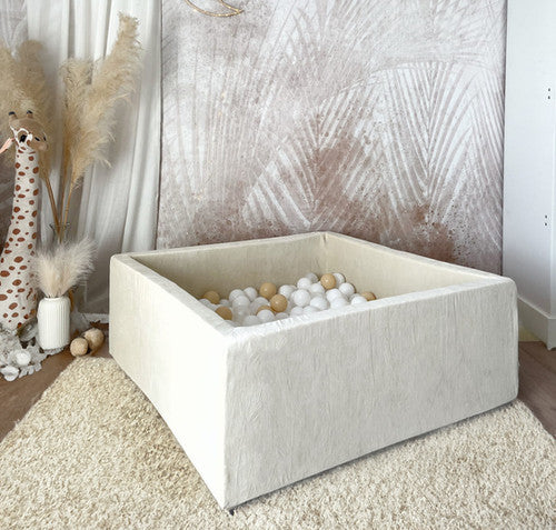 Moje. Vierkant Ballenbad - 106x106x40 cm - Soft Velvet - Ecru