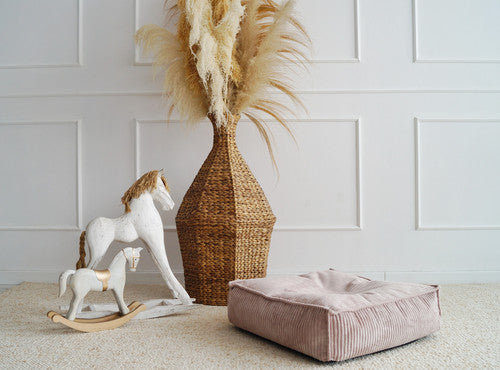 Moje. Velvet Rib Velvet - Ottoman  Dirty Pink - vierkante kinderpoef