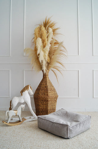 Moje. Velvet Rib Velvet - Ottoman  Grey - vierkante kinderpoef