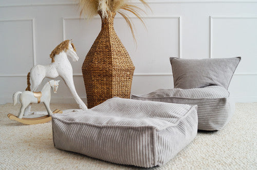 Moje. Velvet Rib Velvet - Ottoman  Grey - vierkante kinderpoef