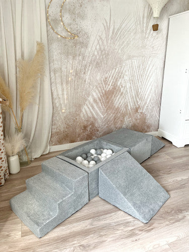 Moje. Speelset 5 elements Grey- incl. vierkant ballenbad- Soft Velvet