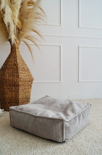 Moje. Velvet Rib Velvet - Ottoman  Grey - vierkante kinderpoef