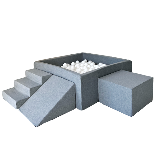 Moje. Foam Speelset 3 elements + Ballenbad vierkant 106x106x40cm -Grey
