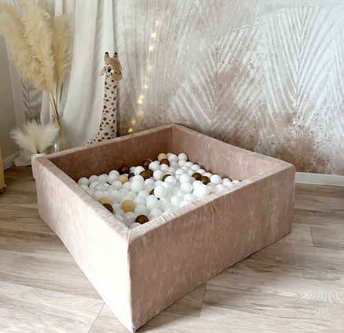 Moje. Vierkant Ballenbad - 106x106x40 cm - Soft Velvet - Dark Beige
