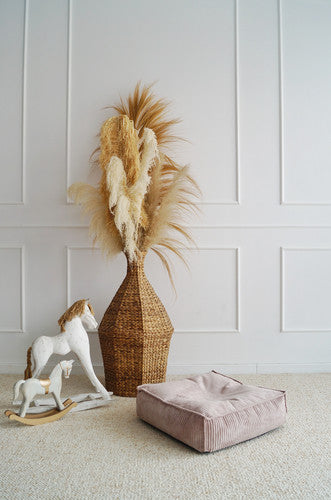 Moje. Velvet Rib Velvet - Ottoman  Dirty Pink - vierkante kinderpoef