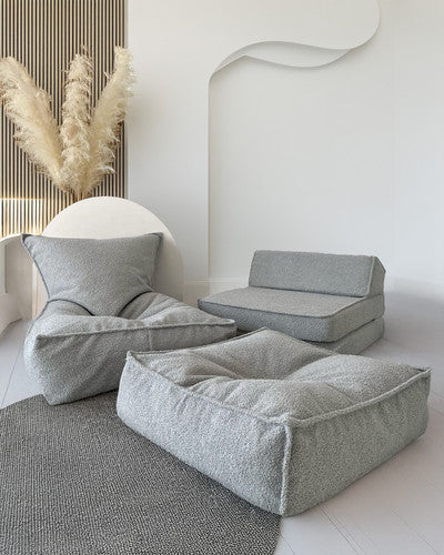 Moje. Bouclé Ottoman Grey - vierkante kinderpoef