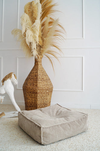 Moje. Velvet Rib Velvet - Ottoman Dark Beige - vierkante kinderpoef