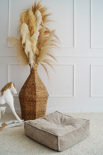 Moje. Velvet Rib Velvet - Ottoman Dark Beige - vierkante kinderpoef