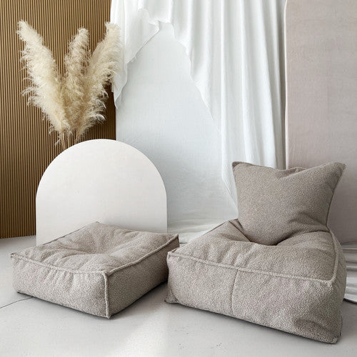 Moje. Bouclé Ottoman Beige - vierkante kinderpoef